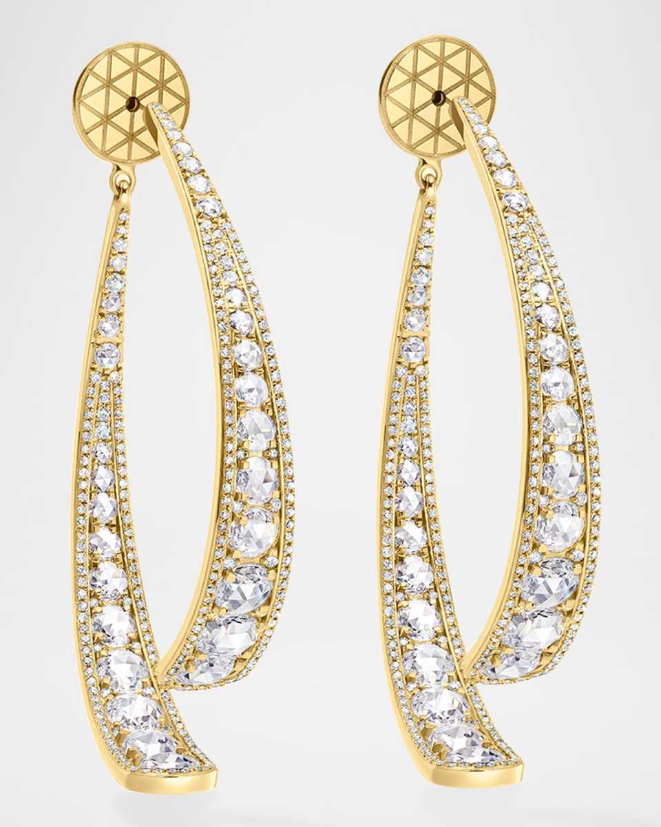 18K Yellow Gold Linear Diamond Broken Hoop Earrings, 5.00tcw